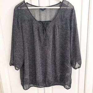 Reitmans 18 Sheer Black with White Polka Dots Cuffed Sleeves Relaxed Fit Blouse